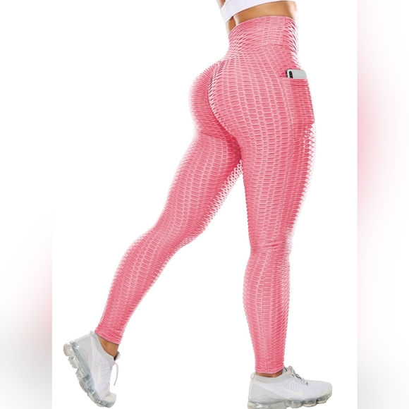 3 Pack Women's Pocket Texture Scrunch Leggings Comfy Bubble Casual Active Wear - Picture 5 of 6